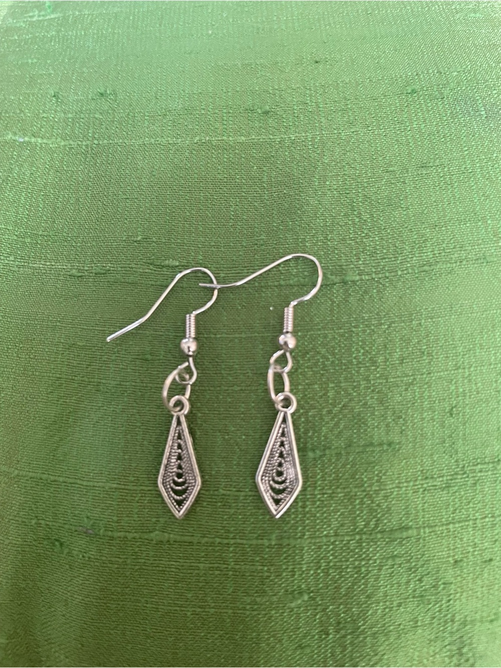 Delicate Silver Geometric Drop Earrings - Picture 2 of 3